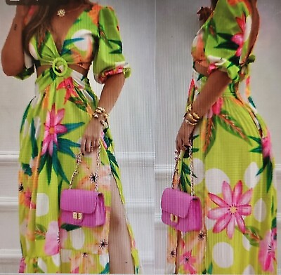 #ad New Floral Maxi Summer Dress L Back Open $16.50