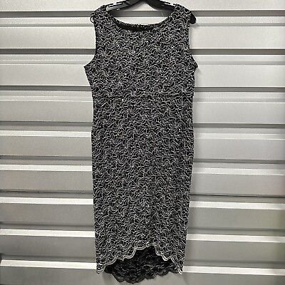#ad Blu Sage Dress Size 16 Black Silver Cocktail Sequins Metallic Threads Hi Lo Hem $13.39