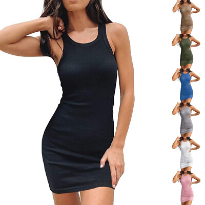 #ad Women Sexy Sleeeveless Mini Dress Ladies Evening Party Cocktail Bodycon Sundress $18.89