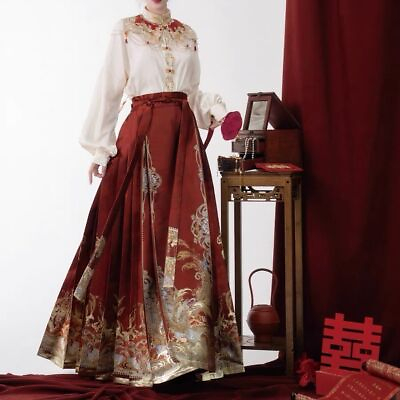 #ad #ad New Chinese Ming Dynasty Embroidery Top Horse Face Skirt Cloud Shoulder Hanfu $36.05