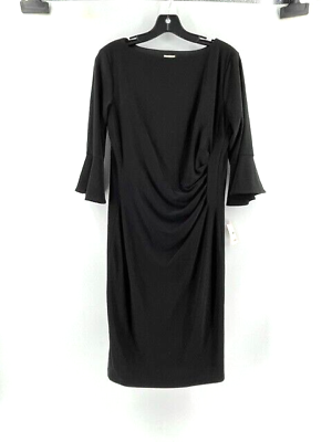 #ad NWT Anne Klein Women#x27;s Black 1 2 Sleeve Rouched Cocktail Evening Dress Size 10 $37.50