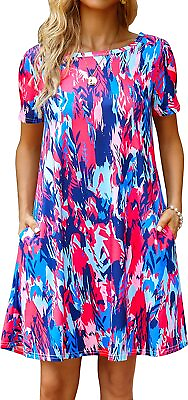 #ad Casual Summer Dresses for Women Beach Sun Dress Short Sleeve Tshirt Dress with P $55.07