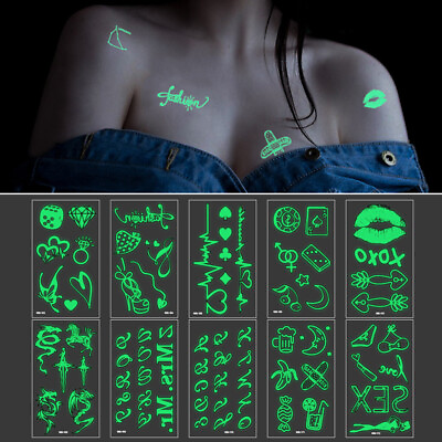 Luminous Temporary Tattoo Black Fake Body Art Sticker Waterproof Party Women Men $1.19