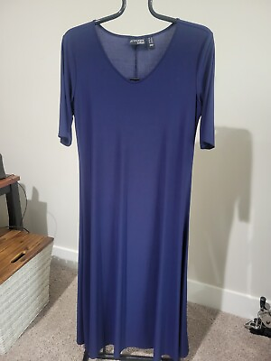 #ad Attitudes By Renee Long Maxi Dress Navy Blue EUC Modest Size LP Elbow Sleeves $20.00