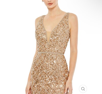 #ad Mac Duggal V NECK SHORT BEADED COCKTAIL DRESS Size 14 Light Copper Gold 5543 $150.00
