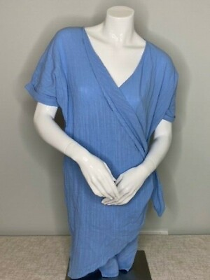 Womens Wrap Front With Tie Swim Dress Cover Up Blue Medium $13.99