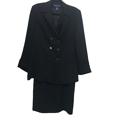 #ad Preston amp; York Jacket Skirt Suit Black Pinstripe Business Suit Size 12 $25.00