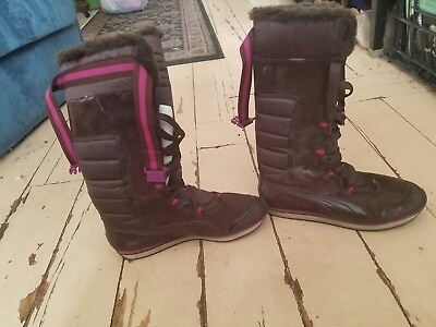 #ad Puma womens boots size 10 lace up brown leather mid calf $40.00