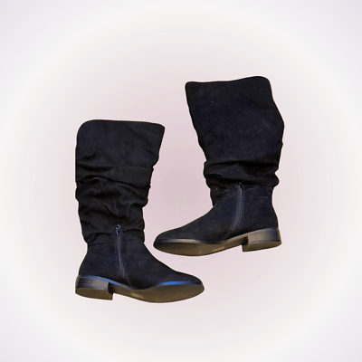 #ad Black slouchy knee high riding boots flat Sz 5 UK $24.00