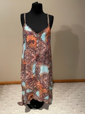 Women cute summer brown amp; blue dress size L liner by Spease $14.98
