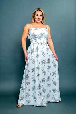 #ad Womens Plus Size White Floral Maxi Dress 3XL Smocked Waist Spaghetti Strap $39.95