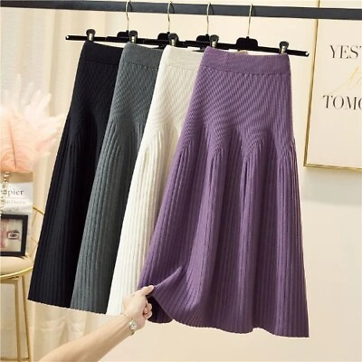 #ad 2023 New Mid length Solid Color A line Skirt Casual All match Knitted Pleated $33.35