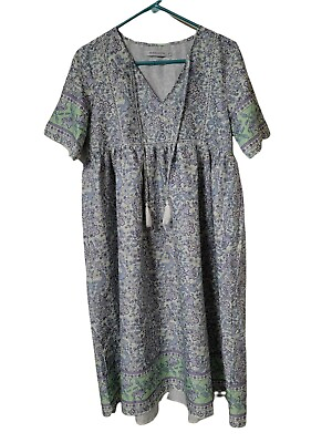#ad MISSLOOK Small Blue Floral Short Sleeve Maxi Dress Peasant Boho Tassel Loose $16.99