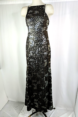 #ad City Triangle Sequin Prom Gown Mermaid Size 8 9 Long Maxi Silver Bronze $34.00