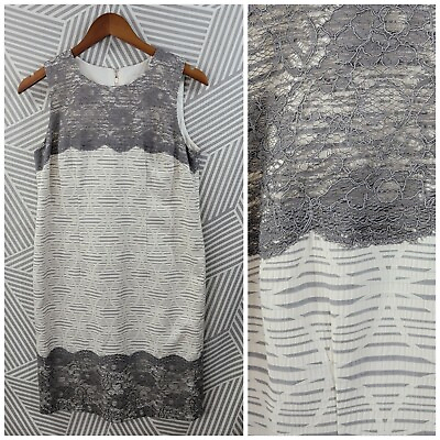 LOFT size 4 Sheath Dress Career Lace Professional grey white party $16.74