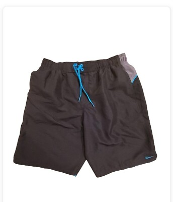 #ad Nike Men#x27;s Black w Aqua Accents Drawstring Swim Bathing Suit Lined Shorts Sz L $14.95
