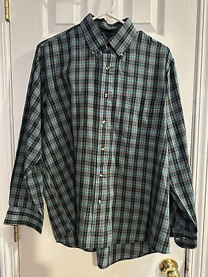 #ad The Mens Store Sears Size Large Button Down Blue Plaid Long Sleeve Shirt $5.95