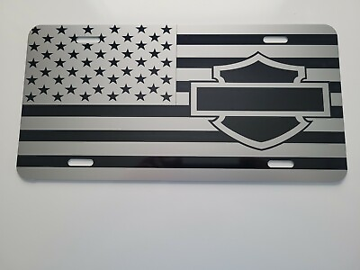 Harley Davidson Bar amp; Shield amp; American Flag aluminum license plate $14.00