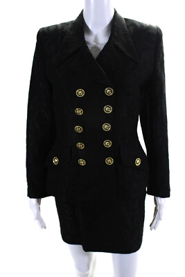 #ad Vertigo Womens Jacquard Button Up Pencil Skirt Suit Black Size Small FR 36 $109.79