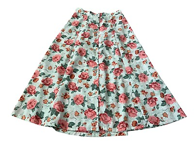 #ad Teddi Button Up Floral Elastic Waist Flowy Skirt Women’s Size Medium 80s Cottage $27.99