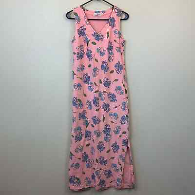 #ad Vintage Fresh Produce Pink Floral Maxi Dress Size Small Slits $38.00