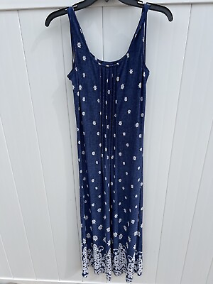#ad Maxi Dress Small Blue White Sleeveless Stretch $12.99