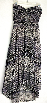 #ad Free People Strapless Asymmetrical Hi Lo Boho Dress XS Tribal Print Tan Black $15.94