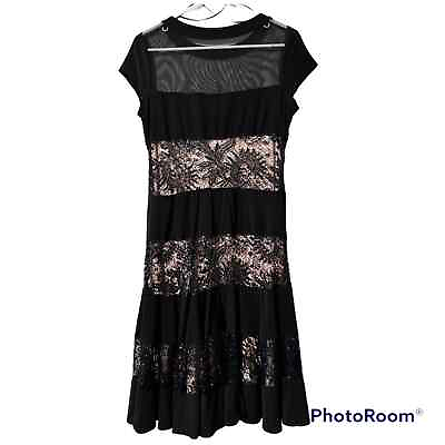 Ramp;M RICHCARDS size 8 cocktail dress black lace overlay taupe lining knee length $64.99