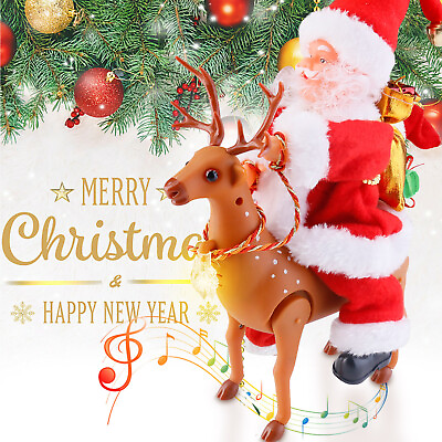 Electric Riding Deer Santa Claus Singing Xmas Doll Christmas Party Decor Gift US $7.59