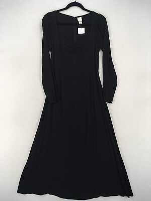 #ad Hamp;M Women#x27;s A Line Maxi Dress Size Small Viscose Black Long Sleeve Zip $19.99