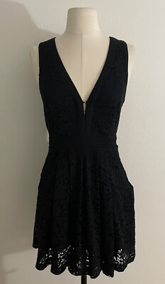 Free People Black Semi Sheer Lace Lovely In Lace Dress with Pockets Women’s S $39.99