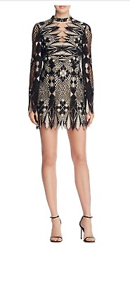 #ad Free People Deco Lace Mini Illusion PARTY DRESS Long Cutout Sleeves Size 2 $58.99