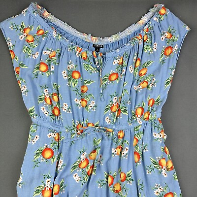 #ad Torrid Maxi Dress 2X Blue Floral Orange Groves Empire Double Slit Flowy Beachy $31.04