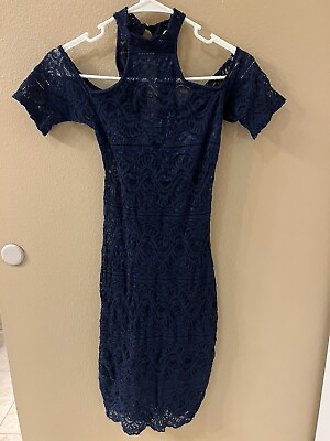 #ad Blue Lace Cold Shoulder Dress $13.00