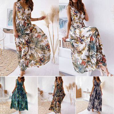 #ad ✿PlusSize Womens Holiday Sleeveless Maxi Dress Ladies Summer Beach Boho Dresses $4.83