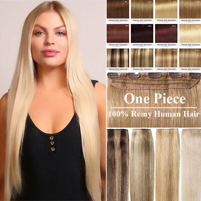 #ad One Piece Clip In THICK Real Human Hair Extensions Easy DIY Long Hairpiece Weft $64.65
