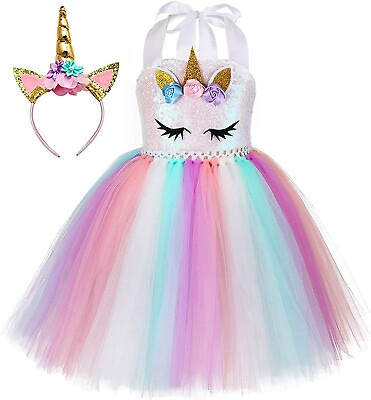 Unicorn Dress for Girls 1 10Y with Headband Birthday Dance Party Dresses Frock $49.00