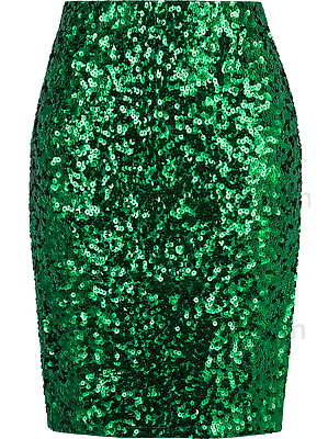 Women#x27;s Sequin Cocktail Skirt High Waist Stretchy Glitter Bodycon Pencil Skirts $16.99