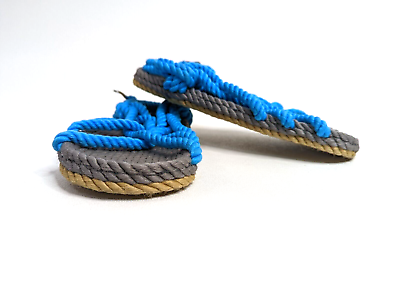 Nomadic State of Mind Blue Grey Rope Sandals Strappy Women#x27;s Boho Shoes $22.99