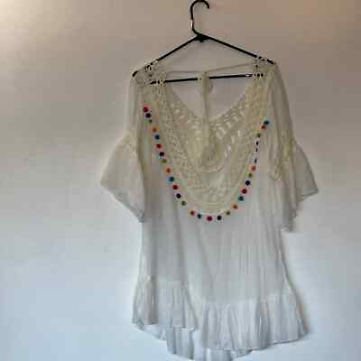 White Swim Cover up With Poms One Size Womens $20.00