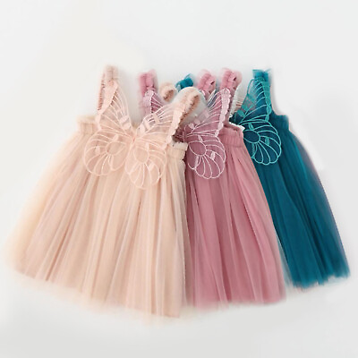 #ad Toddler Baby Girl Butterfly Dress Sleeveless Summer Party Birthday Princess Dres $14.85