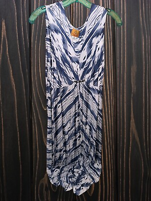 #ad Ruby Rd Maxi Dress 1X Sleeveless V Neck Blue White Stretch $29.99
