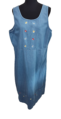 #ad Women#x27;s Plus Size XL Cricket Lane Maxi Dress Denim Jean Floral Bottom Sleeveless $20.69