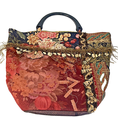 #ad Tote Handbag Women’s Artisan Made floral Tapestry Fabric Boho Handles Large $24.64