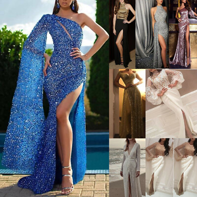 #ad Lady Sexy Slit Maxi Long Dress Evening Party Wedding Cocktail Formal Dresses New $48.99