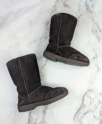 #ad Bearpaw Boots Womens 8 Chocolate Brown Mid Calf Natural Brady $28.45