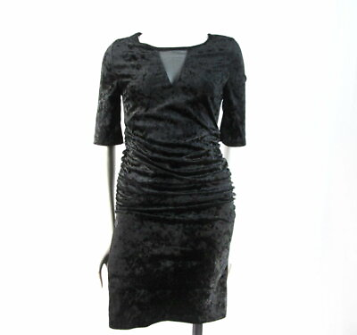 #ad Therapy Black Crushed Velvet Curvy Cocktail Party Dress Mesh Inset M D649 $15.00