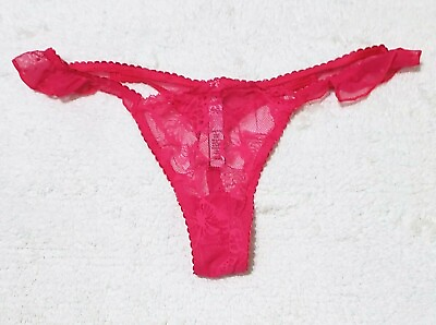 #ad S Victoria#x27;s Secret VS Ruffle Mesh Sexy Thong Pink Bikini Panties Dream Angel S $14.00