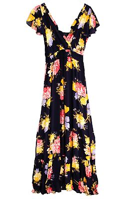 #ad Dorothy Perkins Navy Floral Maxi Dress V Neck Short Sleeve Floaty Stretch Fit GBP 26.95