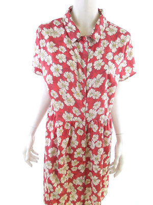 #ad Vintage Size XL Red Knee Length Shirt Dress Short Sleeve $35.62